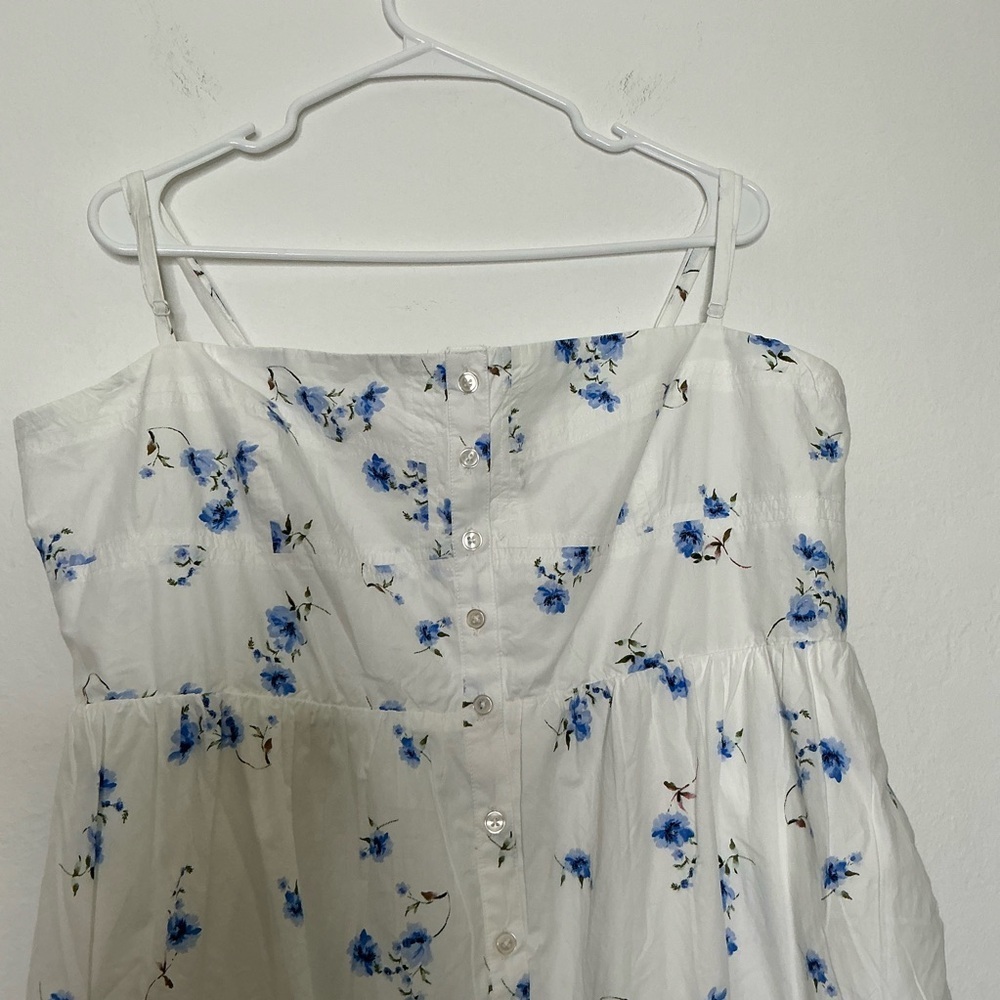 Quince White Midi Sundress with Blue Floral Print Organic Cotton - Picture 6 of 16